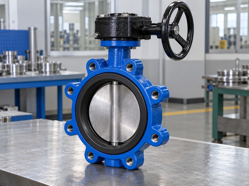 Resilient seated butterfly valve with its disc and elastomer seat visible
