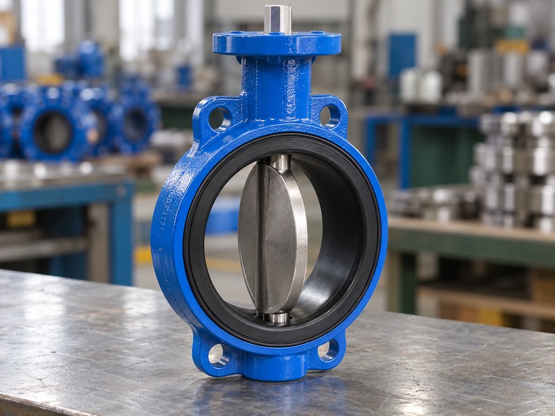 Partly open resilient seated butterfly valve showing the rotating disc