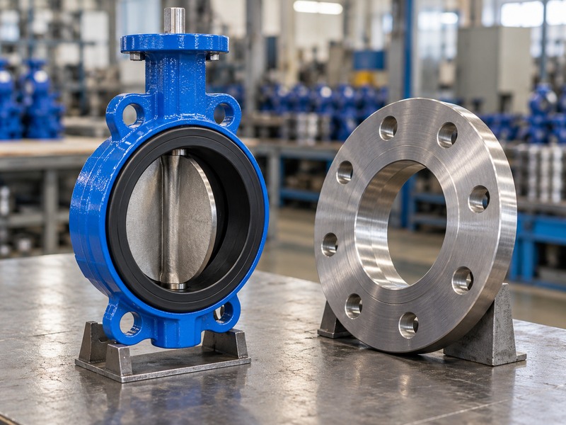 Resilient seated butterfly valve beside independent flange components