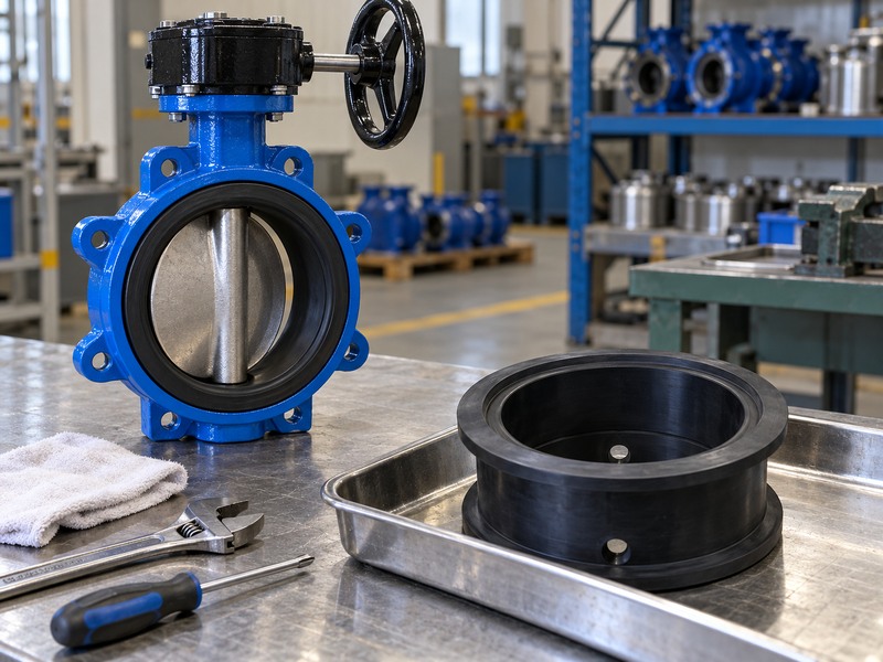 Resilient seated butterfly valve and protected replacement seat components