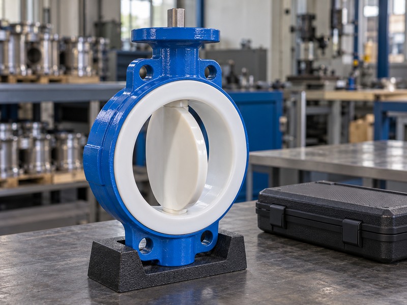 Resilient seated butterfly valve for chemicals with a continuous white lining