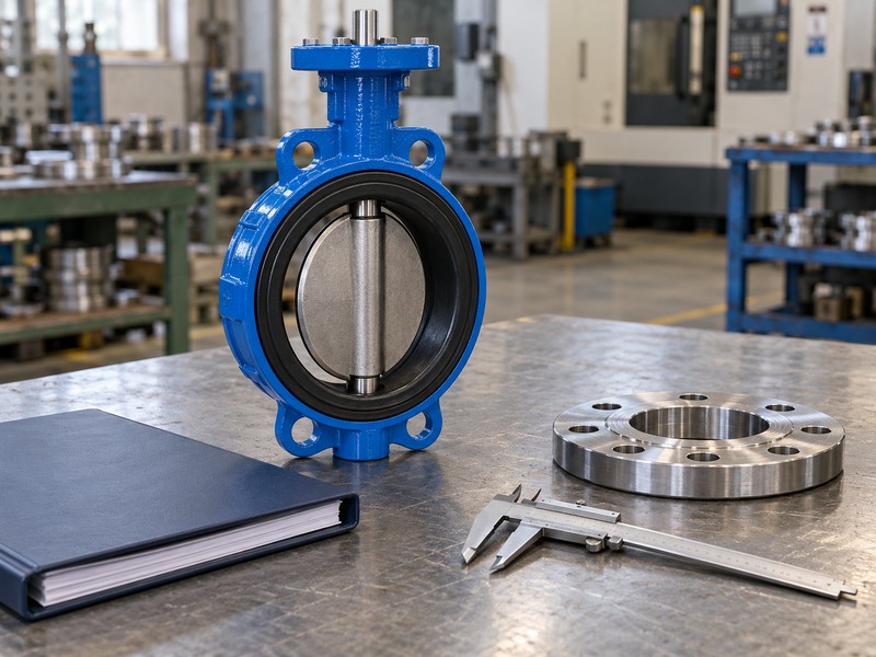 Resilient seated concentric butterfly valve prepared for drawing and dimensional review
