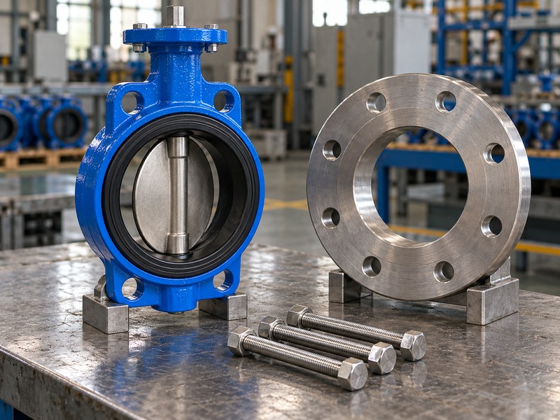 Resilient seated concentric butterfly valve with independent companion flange components