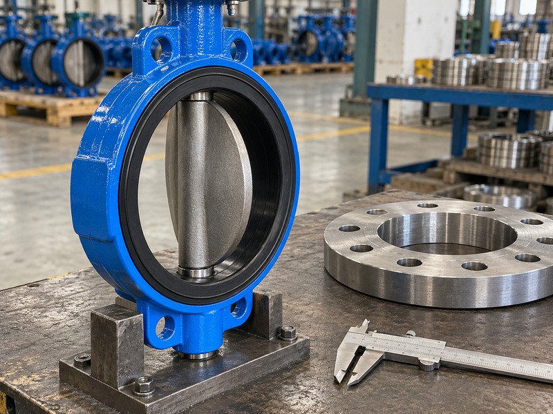 Partly open resilient seated concentric butterfly valve during interface clearance review