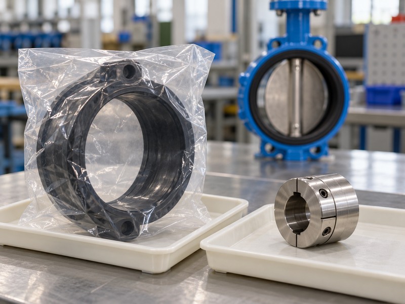 Protected resilient seated concentric butterfly valve components prepared for an engineering enquiry