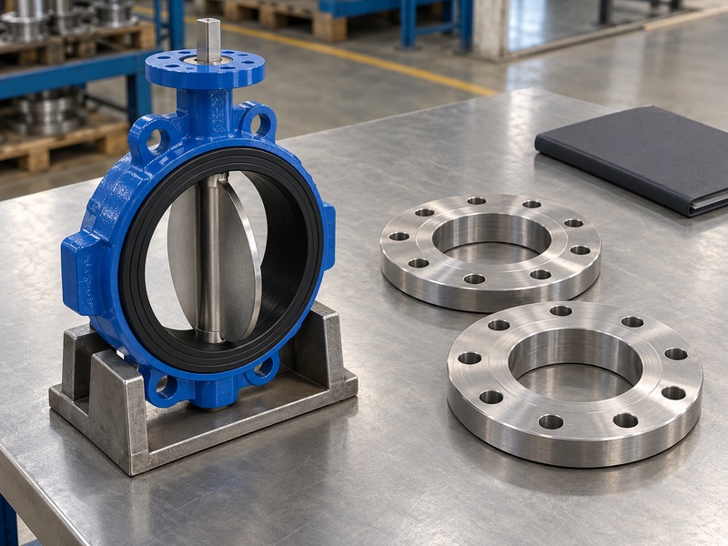Concentric butterfly valve and separate companion flanges prepared for a buyer technical enquiry