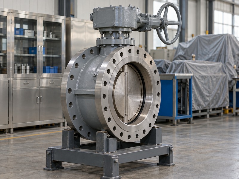 Double-flanged valve held securely for offline body inspection