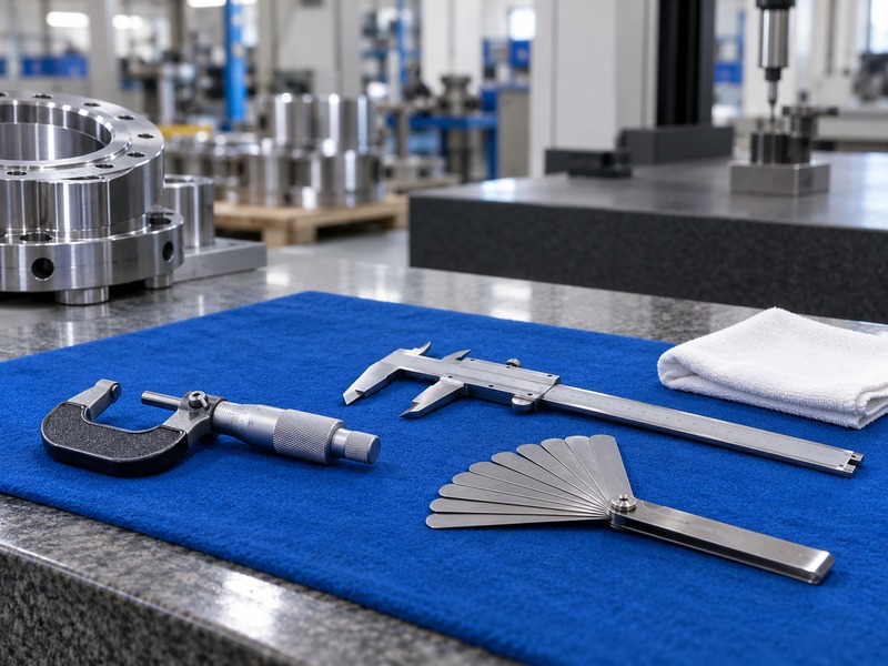 Inspection tools organized on a clean quality-control bench