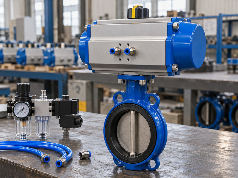 single acting and double acting butterfly valve: Closed double-acting pneumatic actuator