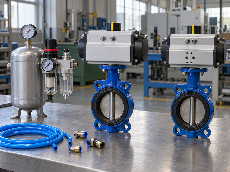 single acting and double acting butterfly valve: Air receiver and separate pneumatic actuators