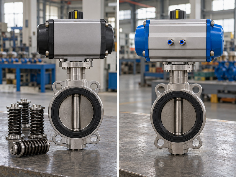 single acting and double acting butterfly valve: Closed actuator examples with separate spring cartridges