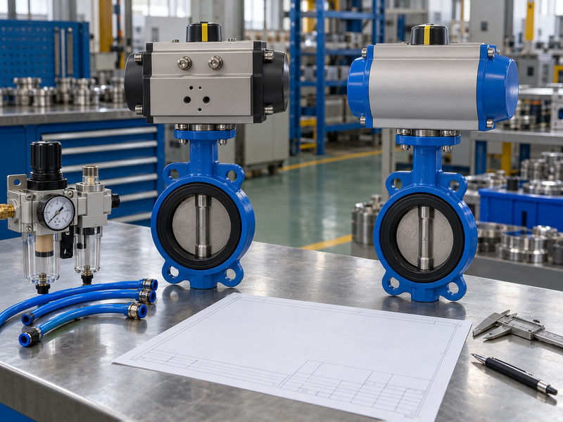 single acting and double acting butterfly valve: Valve and actuator options on a selection desk