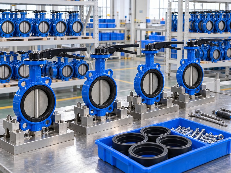 soft seat butterfly valve illustration showing a clean valve assembly workstation