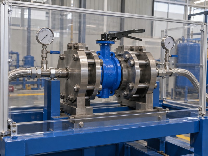 soft seat lug butterfly valve quotes illustration showing a restrained water pressure-test fixture