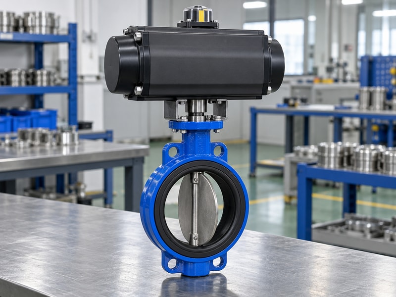 Spring loaded butterfly valve with a closed pneumatic actuator housing