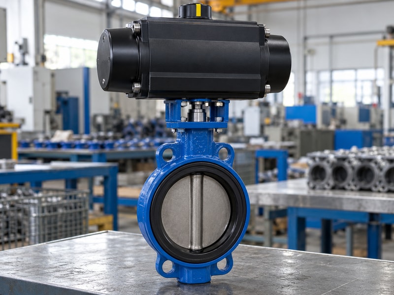 Spring loaded butterfly valve with an aligned shaft and actuator coupling