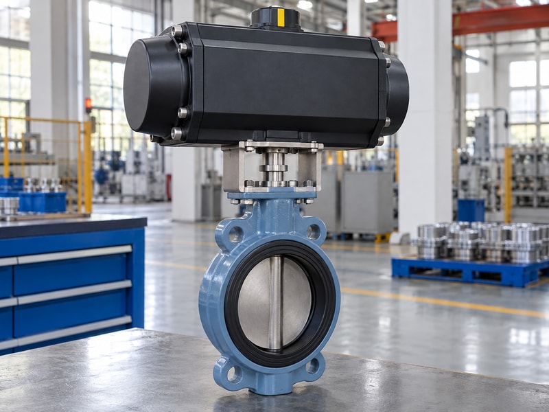 spring return actuator for butterfly valve automation: complete pneumatic valve assembly