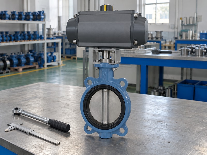 spring return butterfly valve: valve beside dimension and tightening tools