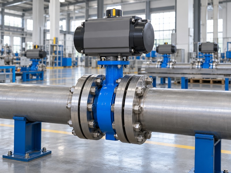 spring return butterfly valve manufacturers: inline valve in independently supported piping