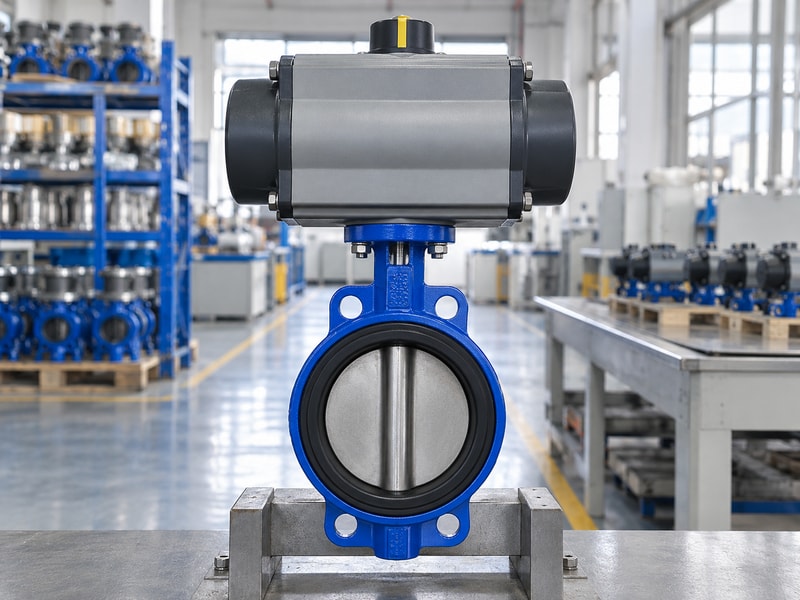 spring return butterfly valve manufacturers: valve assembly on an inspection stand
