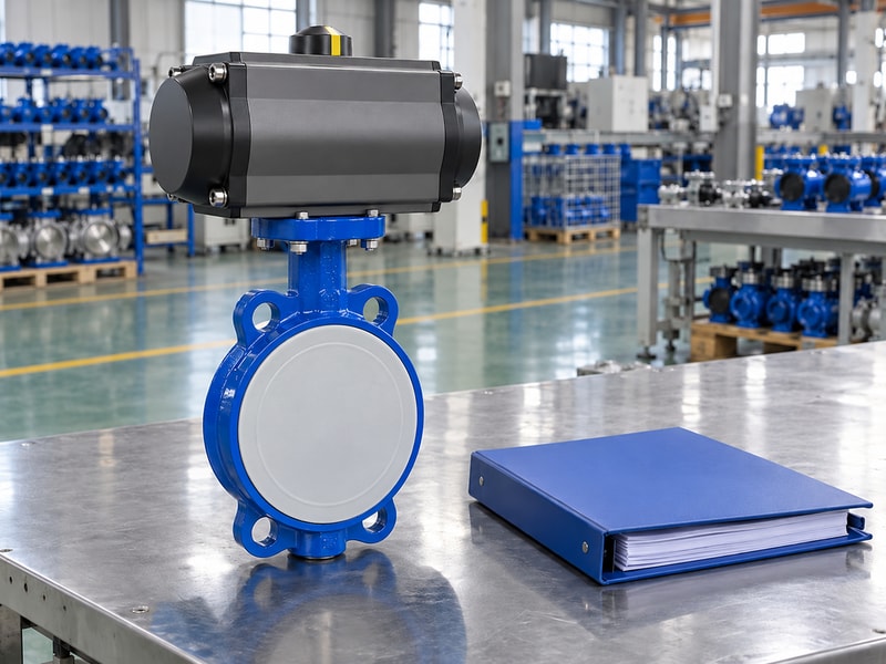 spring return butterfly valve manufacturers: protected valve beside a document folder