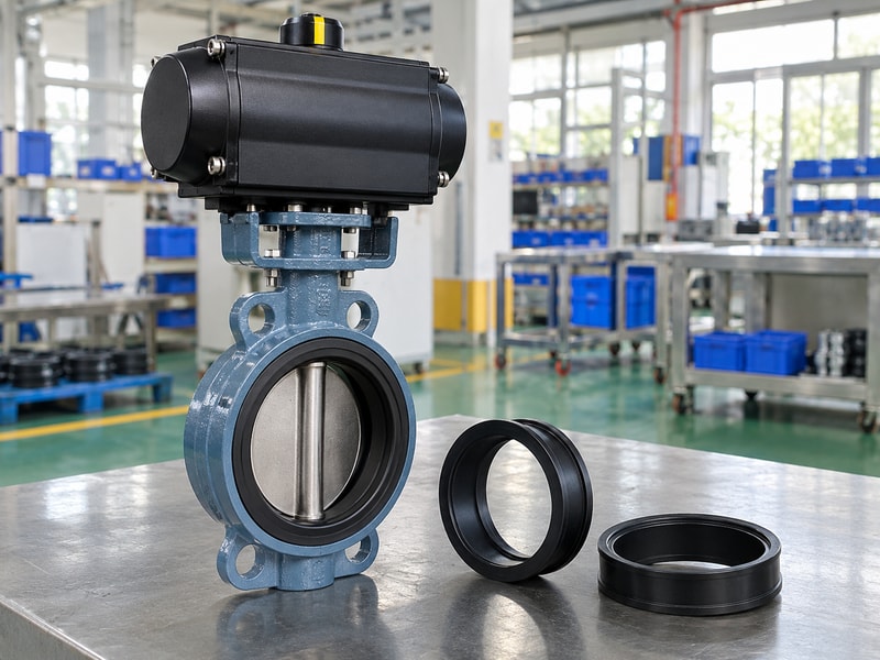 spring return butterfly valve supplier: valve assembly beside separate seal samples