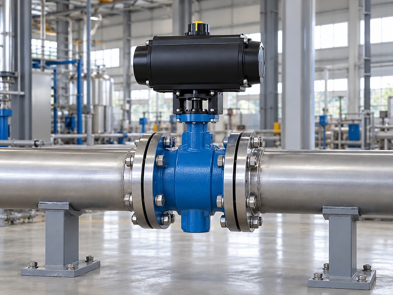 spring return butterfly valve supplier: inline assembly in supported horizontal piping