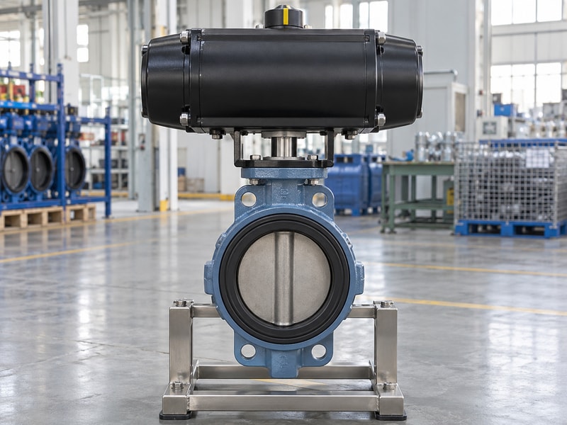 spring return butterfly valve supplier: valve on a receiving-inspection stand