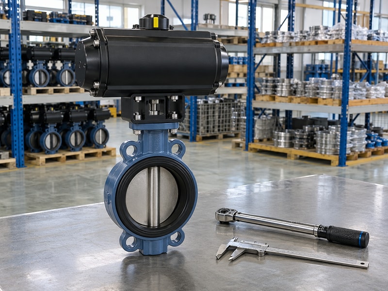 spring return butterfly valve supplier: valve beside inspection tools
