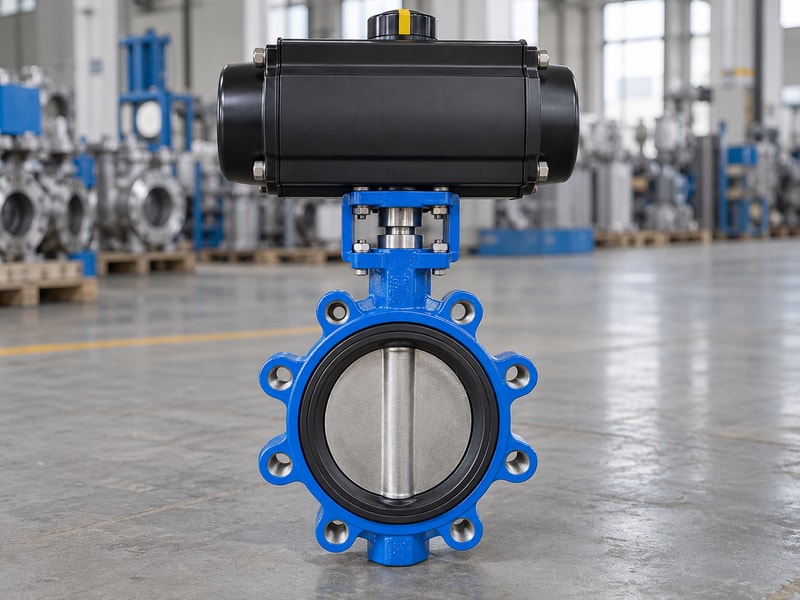 spring return butterfly valves: lug-style valve with a closed pneumatic actuator
