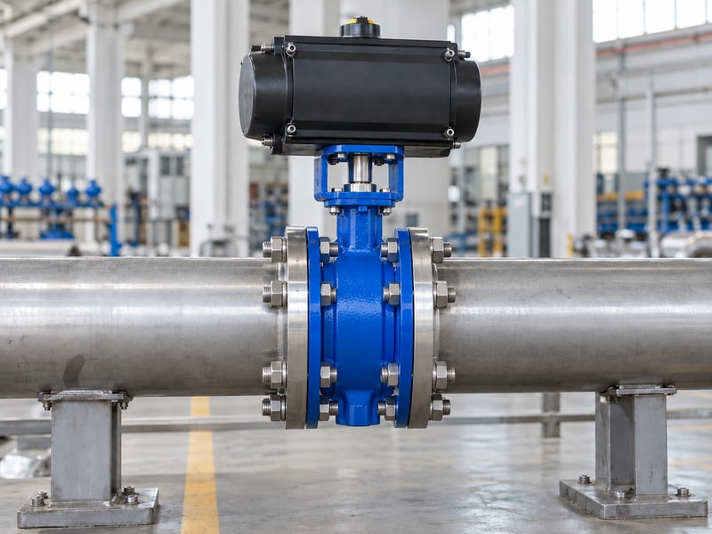 spring return butterfly valves: inline assembly between supported straight pipes