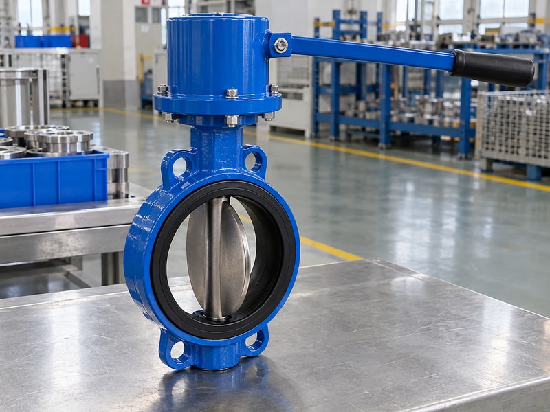 spring return manual butterfly valve: manual operator with an enclosed cylindrical housing