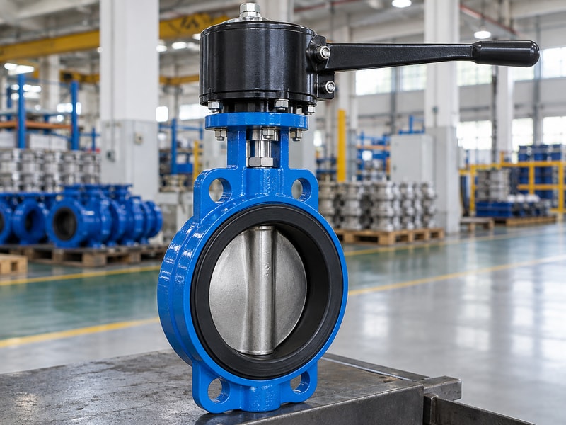 spring return manual butterfly valve: manual valve shaft connection below the enclosed operator