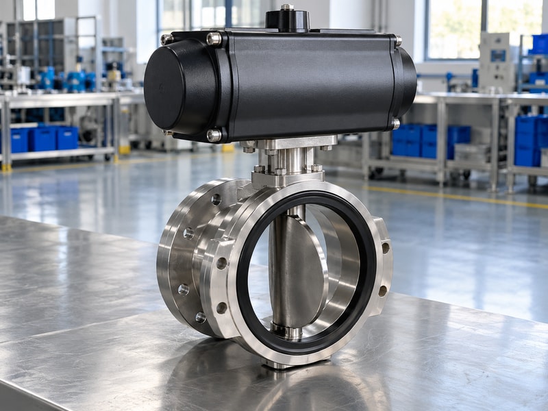 spring return vacuum butterfly valve: stainless valve and enclosed pneumatic operator