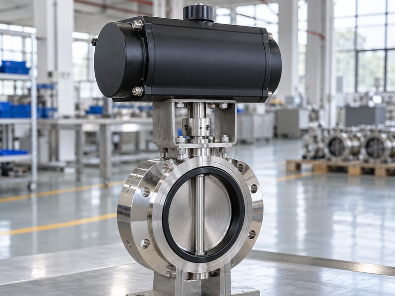 spring return vacuum butterfly valve: stainless valve shaft and drive connection