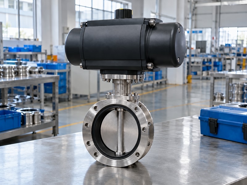spring return vacuum butterfly valve: stainless two-port valve and enclosed actuator