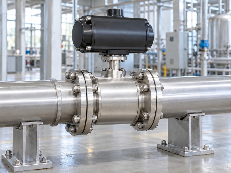 spring return vacuum butterfly valve: stainless inline assembly in a supported pipe