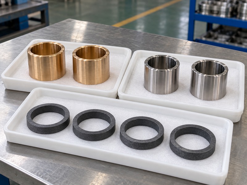 Separate bearing sleeves and packing rings prepared for review