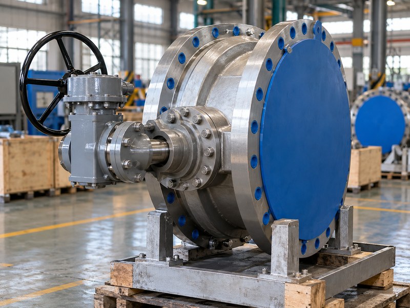 triple offset butterfly valve manufacturers: valve and transport cradle before final packing checks.