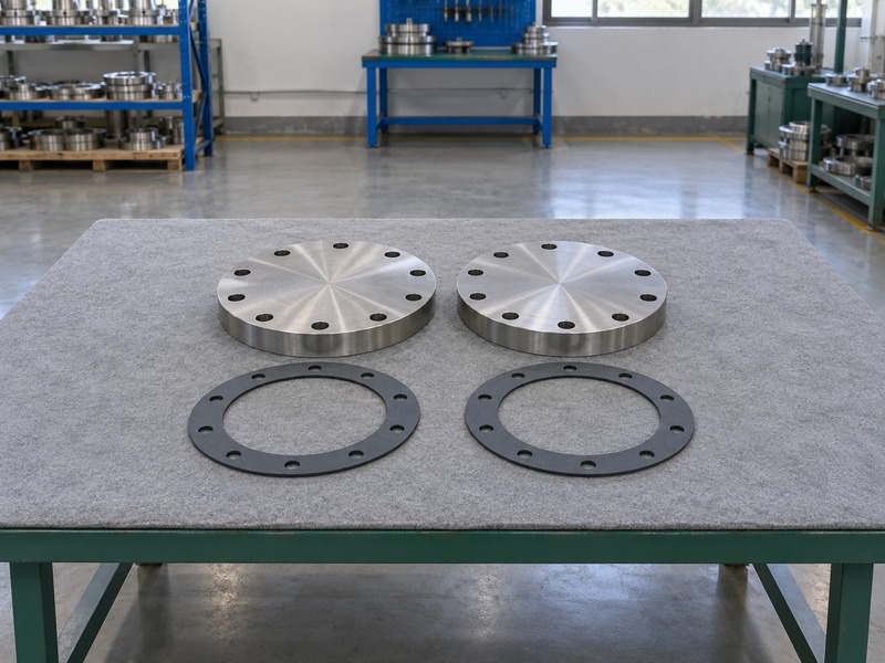 Detached blanking plates and gaskets prepared for an acceptance-test review