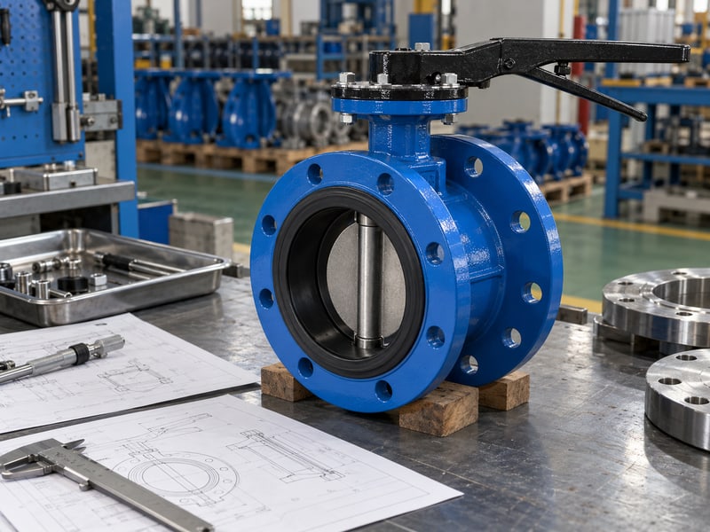 u section butterfly valve manufacturer: illustrative short-flanged valve and configuration drawings at a model-specific document review desk