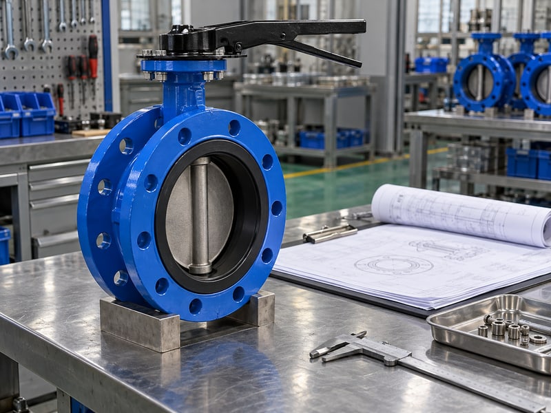 u section butterfly valve manufacturer: illustrative short-flanged valve and configuration drawings at a model-specific document review desk