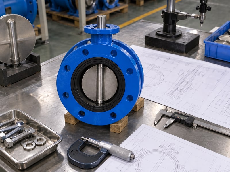 u section butterfly valve manufacturer: illustrative short-flanged valve and configuration drawings at a model-specific document review desk