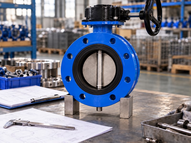 u section butterfly valve manufacturer: illustrative short-flanged valve and configuration drawings at a model-specific document review desk