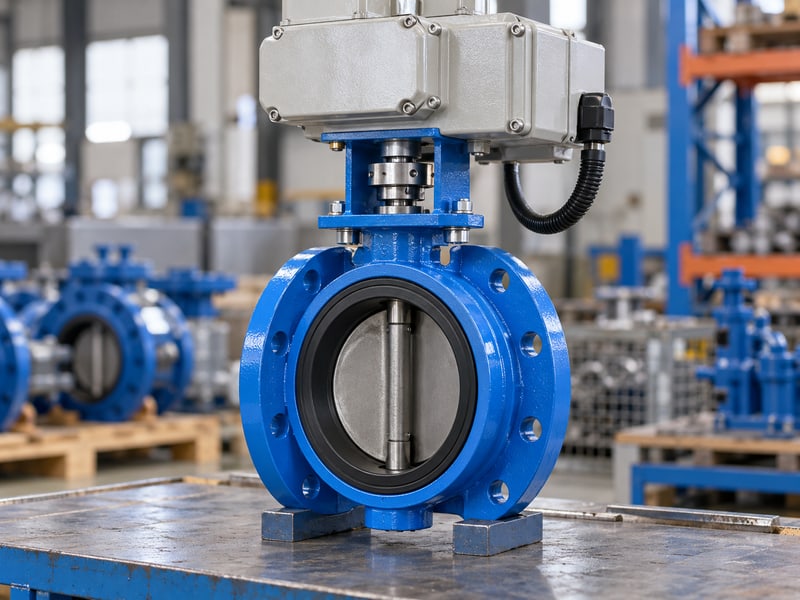 u section butterfly valve: illustrative valve drive interface, coupling and isolated control components on a supported bench