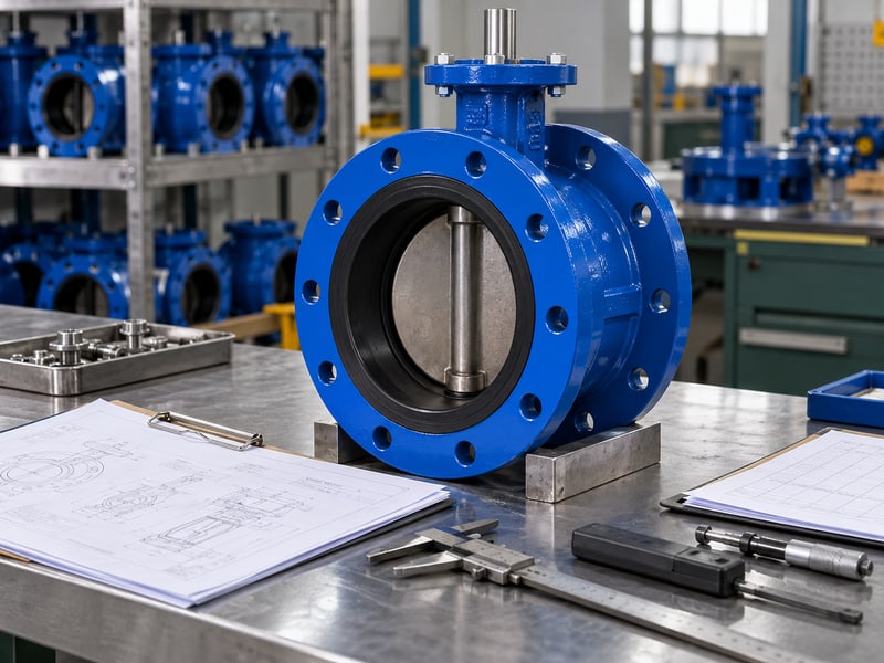 u section butterfly valve: illustrative short-flanged valve and configuration drawings at a model-specific document review desk