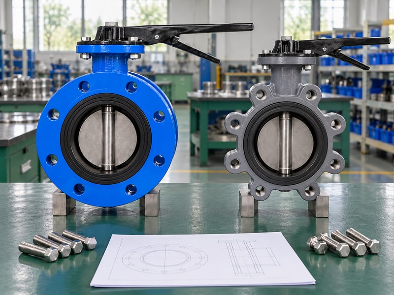 u section type lug butterfly valve: illustrative separate U-body and lug-style valve bodies with distinct flange and ear geometry