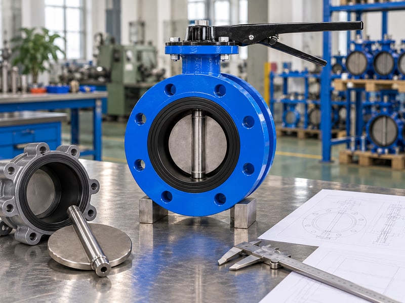u section type lug butterfly valve: illustrative short double-flanged body beside a separate lug-style valve and unmarked interface sketches