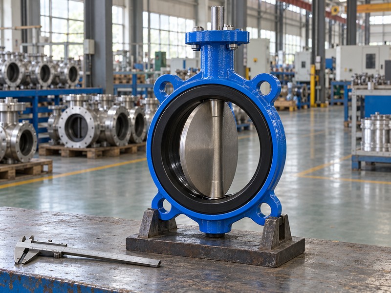 Wafer butterfly valve sizes: supported body beside a caliper