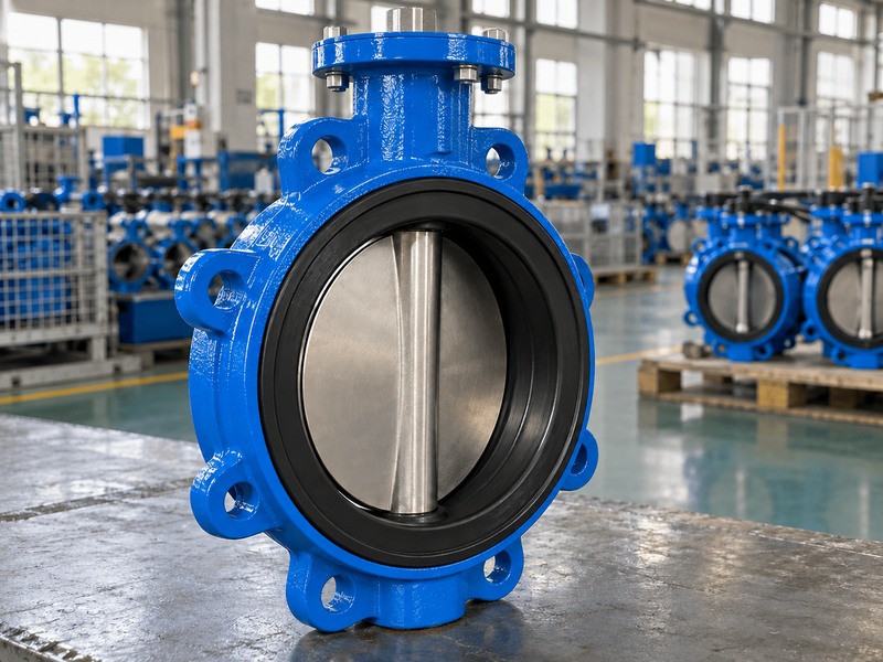 Assembled wafer valve with continuous seat and bare drive stem